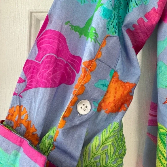 Gretchen Scott Boyfriend Shirt Sea Sway Fish button up shirt